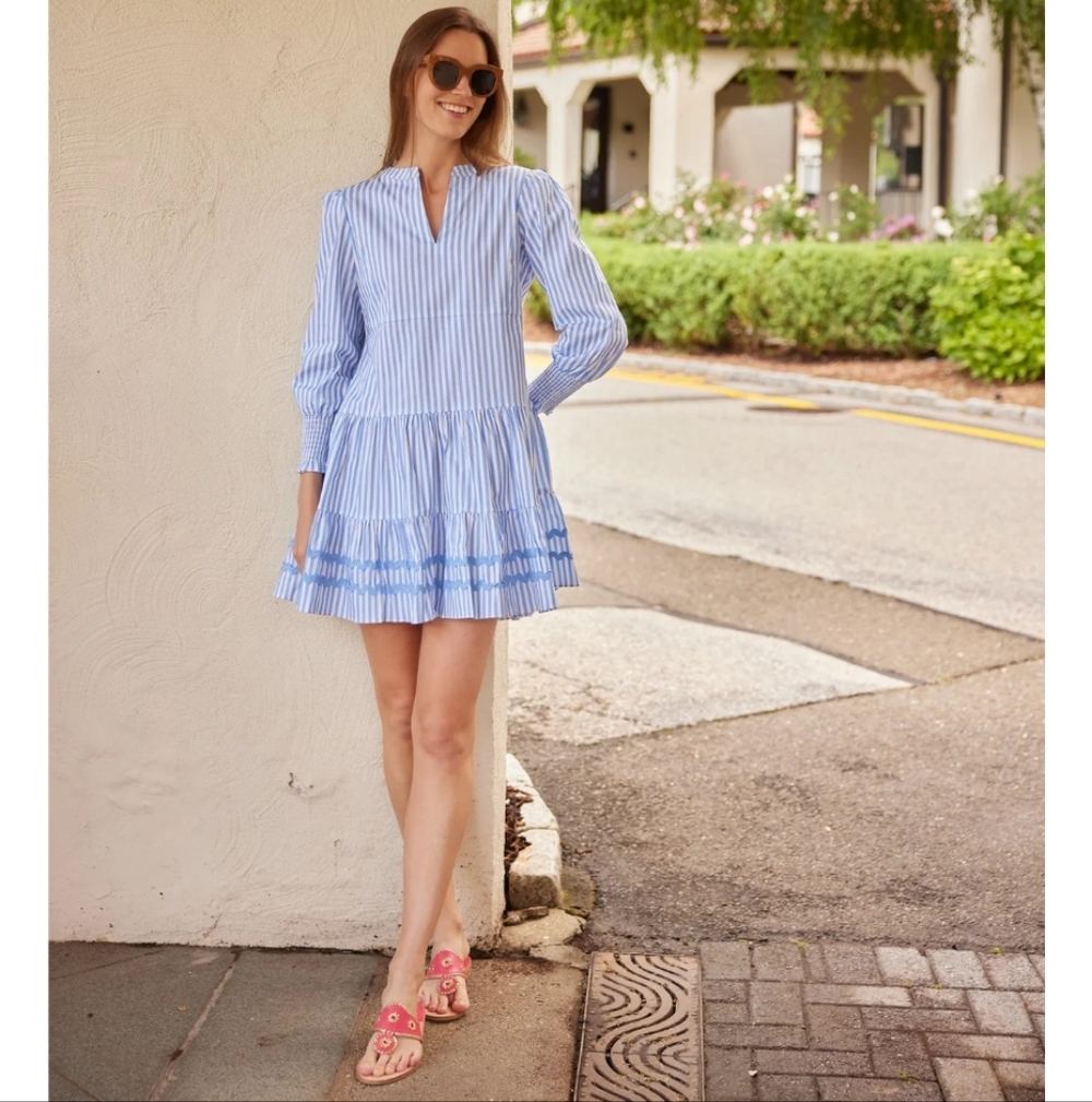 Sail to Sable Long Sleeve Tunic Flare Dress - Blue White Stripe Size S NWT - Picture 2 of 9